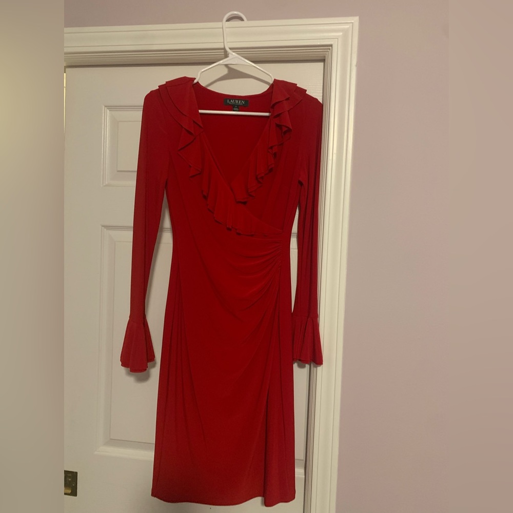 Red ruffled stretch dress